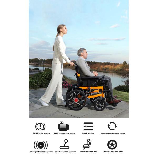 Outdoor Electric Medical Transport Wheelchair 24V 12Ah Battery Folding