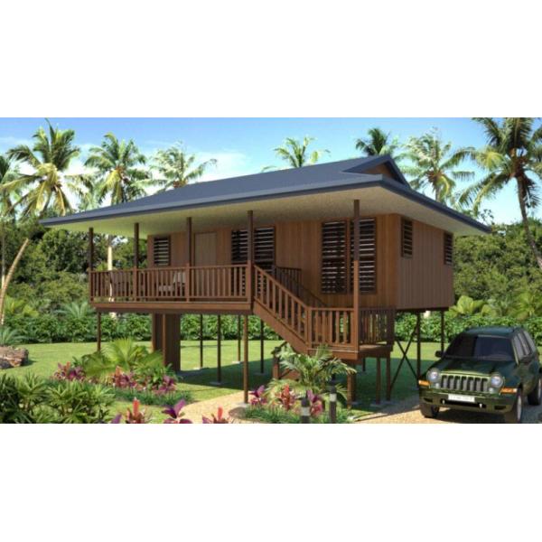 China Holiday Living Home Beach Bungalows , Wooden Bungalow With Light Steel Frame wholesale