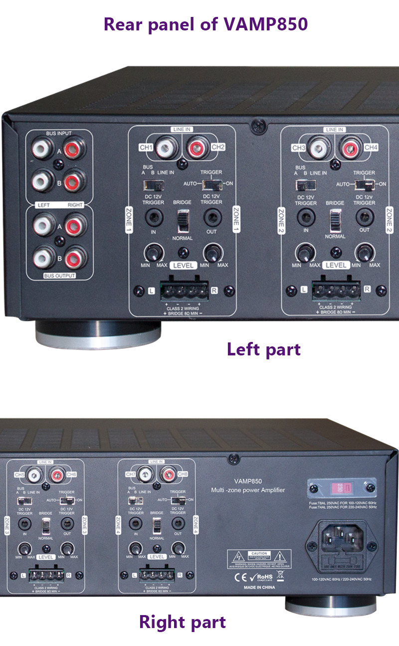 19 Inch Rack Mount 4 Zone Stereo Amplifier 400 Watts With Speaker Selector Volume Control