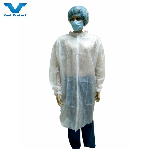 Protective Disposable Polypropylene SMS PP White Medical Nonwoven Lab Coat