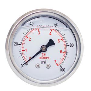 2-1/2 Inch Face Dial 100kpa 7Bar glycerin Liquid Filled Pressure Gauges 1/4 NPT