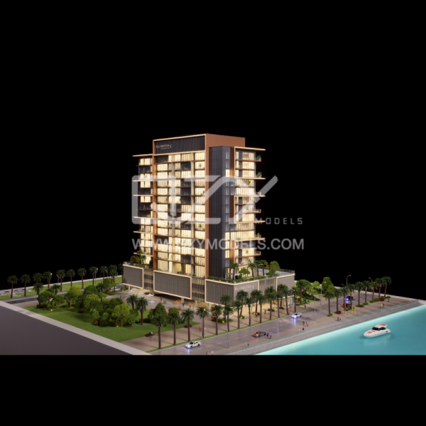 1:100 Scale Architectural Model of Dubai Island with Full Lighting for Luxury Residential Display