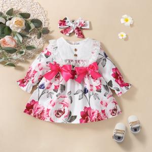 China 120cm Children Polyester Peony Flower Long Sleeve Lace Dress For Toddler Children wholesale
