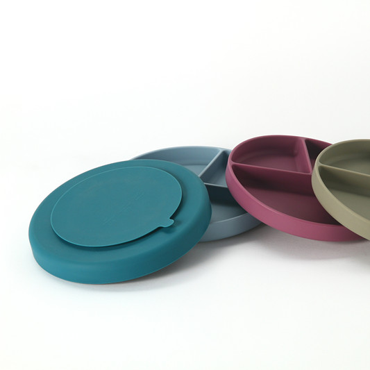 Suction Type Silicone Baby Plate Set Round Shaped For Toddler Feeding