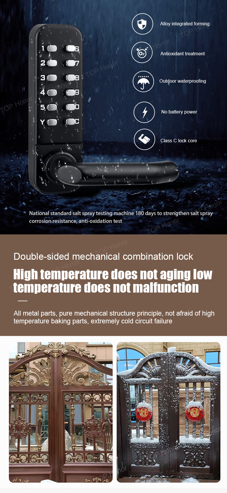 Courtyard Gate Mechanical Code Smart Sliding Door Lock Security With Single Latch Mortise
