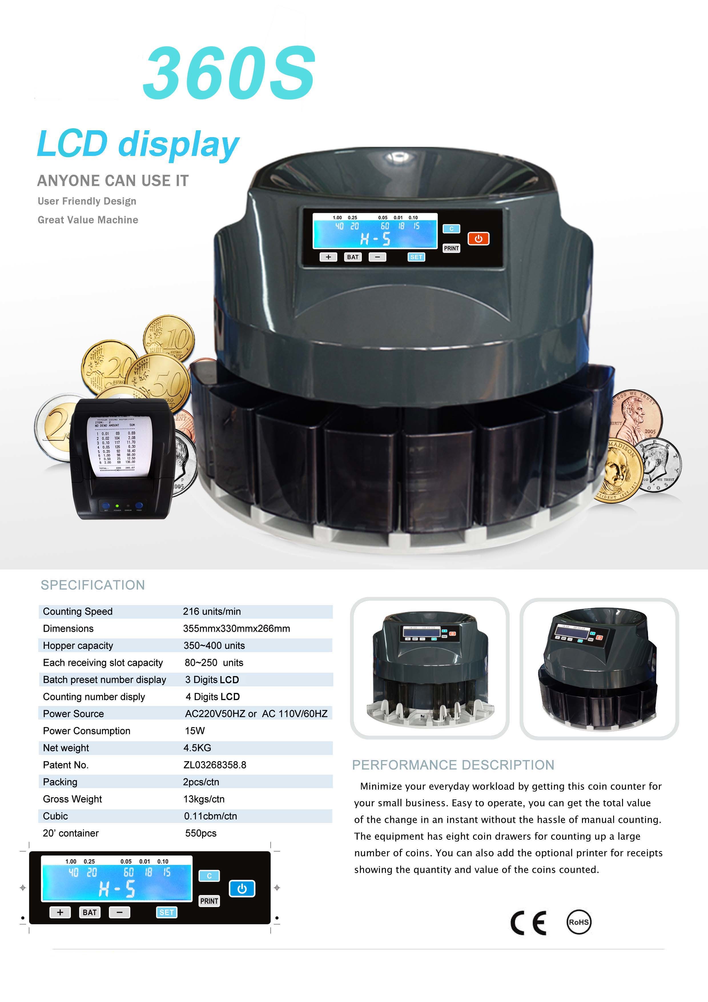 Coin Counting Machine with LCD screen Coins Automatic Electronic Coin Counter Sorter Machine for EURO Coin