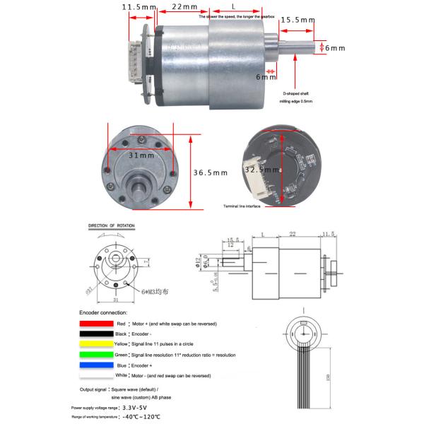 37mm Small DC Gear Motors 12V 24V micro gear motor with encoder