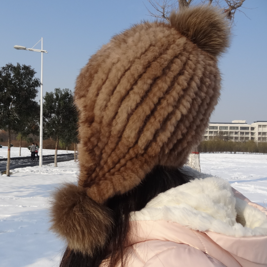 Lamb Fur Ladies Sheepskin Beanie Hat Adult Plain Dyed Pattern OEM / ODM