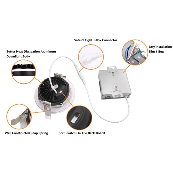 Fire Resistant Dimmable LED Downlights 5cct 12W 1000lm Residential