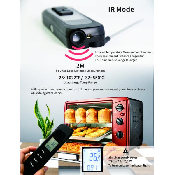 Infrared Foldable Instant Read Digital Thermometer With Extended Wired Probe