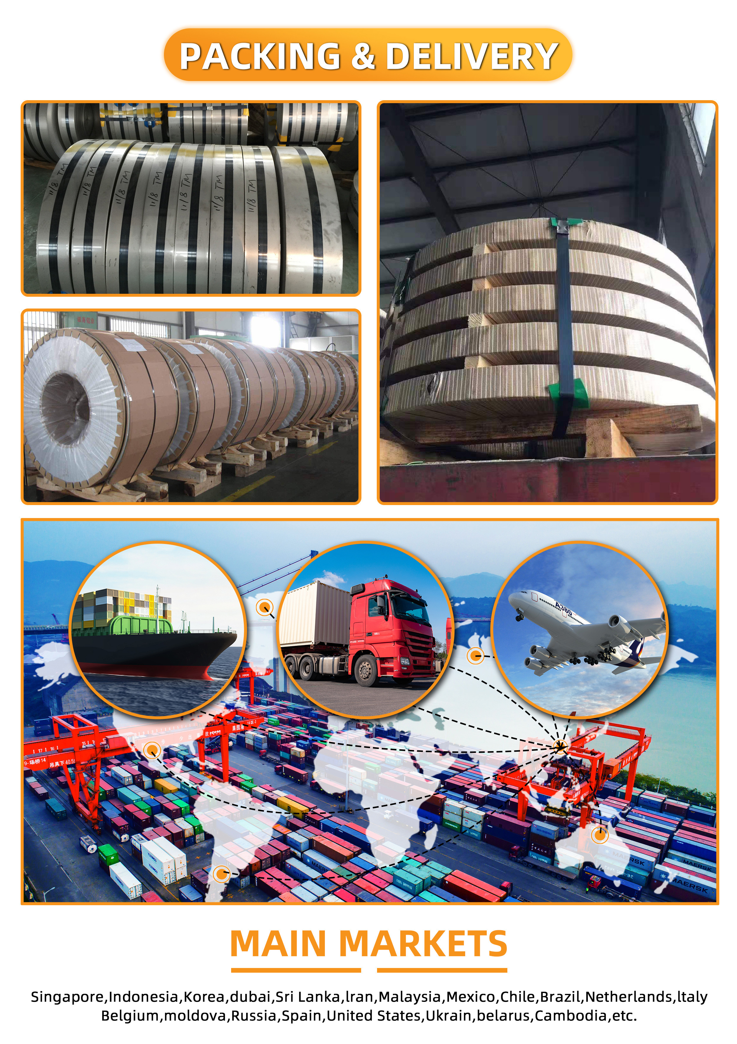 AISI Stainless Steel Strip Coil 201 301 304 316 316L 410 421 430 SS Sheet Roll