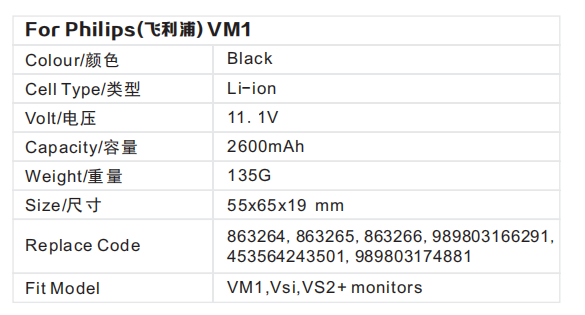 Monitor Battery For Philip VM1