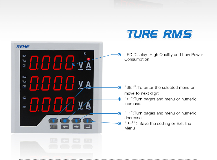 Three phase multi amp volt Hz digital panel Meter support RS485 11kv panel power meter
