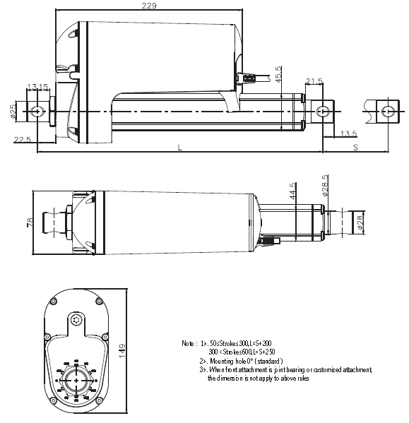 12V Waterproof DC attuatore lineare for tractor 10000n, 12'' stroke heavy duty linear actuator with limit switches