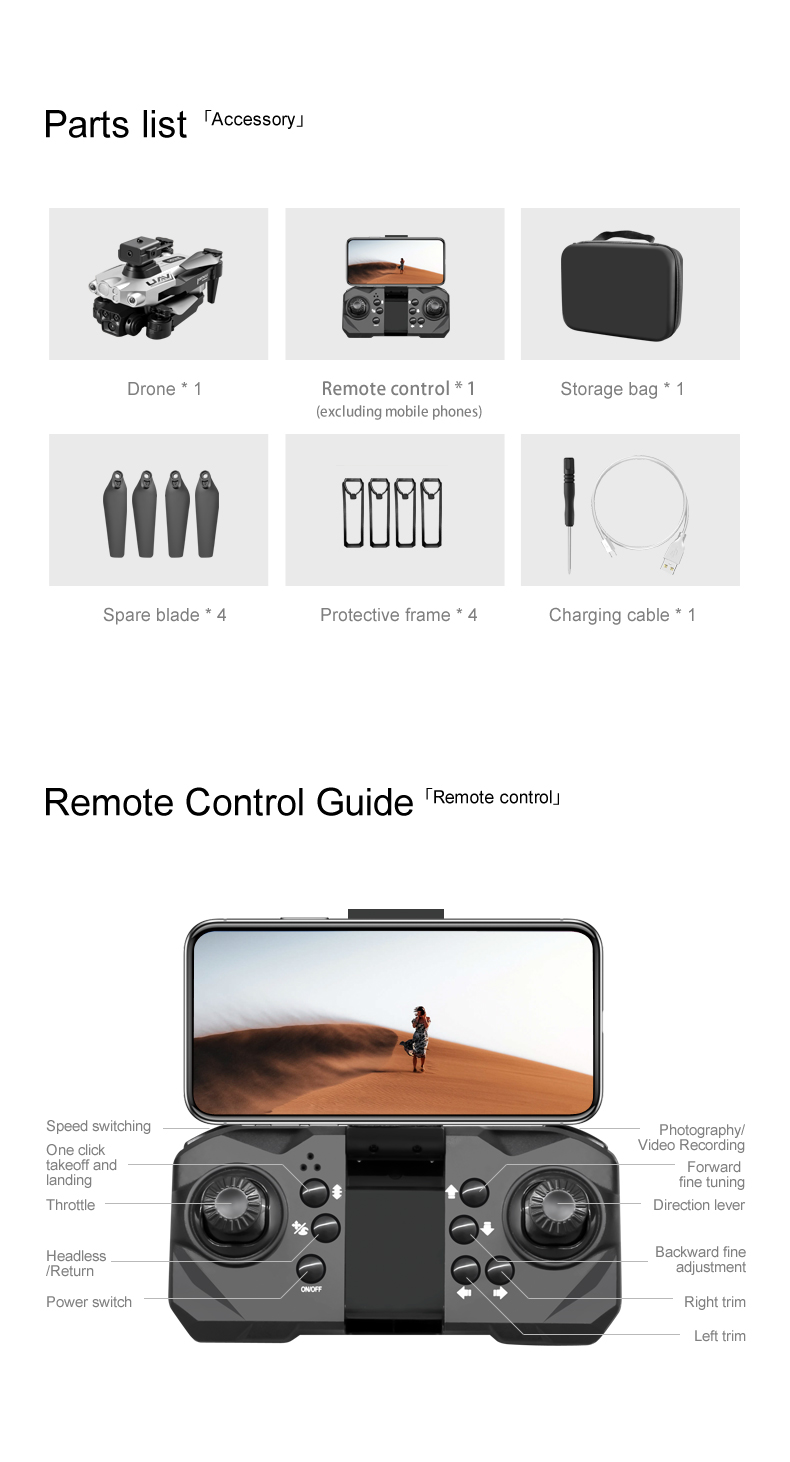 Portable 4k Drone Professional with 3 Camera Wide Angle Optical Flow Localization 360 Obstacle Avoidance Quadcopter