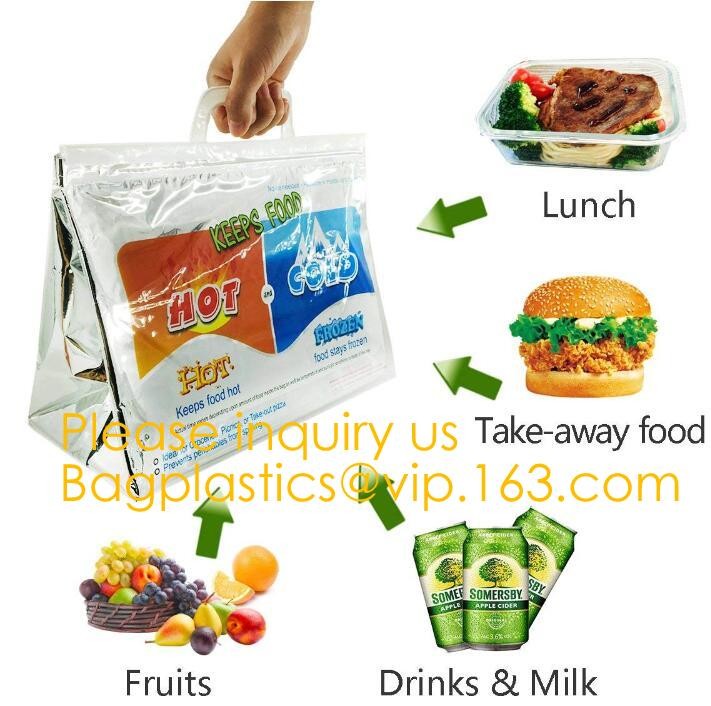 Custom Packing Aluminum Foil Zip-Lock Grocery Handle Thermal Insulation Cooler Bag For Outdoors,Promotional Insulated La