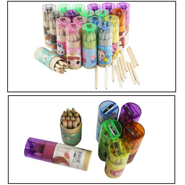Pencil 12 Colored Pencils With Topper Sharpener Tube Packing Colorful Wooden Pencil