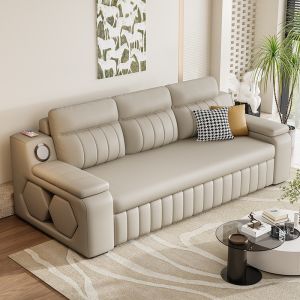 Jieshun Multifunctional Retractable Living Room Leather Sleeper Sofa Bed