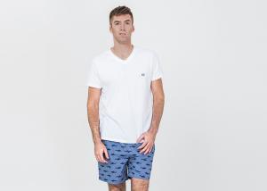 China Cotton Jersey Men'S V Neck Pajamas / Mens T Shirt And Shorts Pyjamas With Side Pockets wholesale