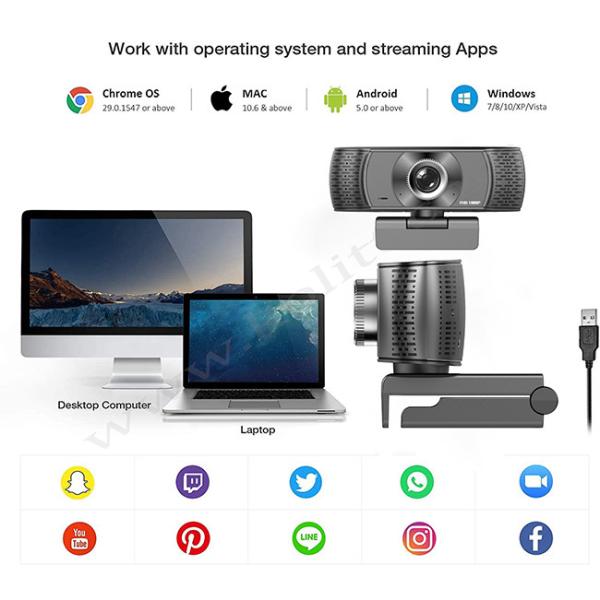 120 Degree Wide Angle Web Camera , 1080P 60FPS Streaming Camera