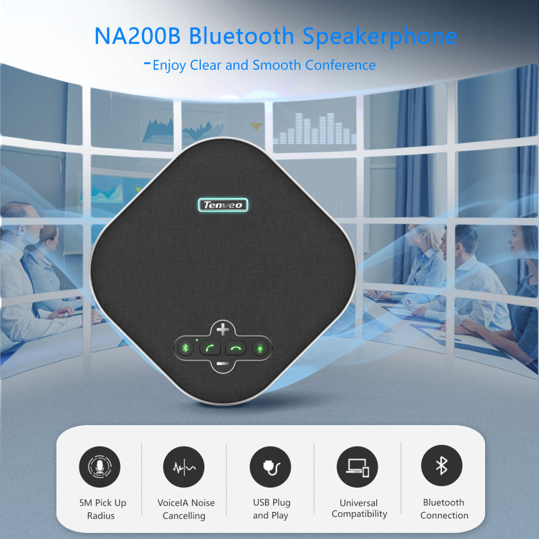 Na200b Bluetooth Speakerphone Computer Speaker with Microphone Voiceia Noise Cancelling USB Microphone Built-in 4 Mics 360 Degree Voice Pickup for 8-10 People