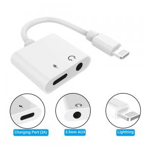 China 3.5 mm Headphone Jack Adapter Charger Converter 2 in 1 DC 3.5mm Earphone Audio Charging Splitter for iPhone and iPad wholesale