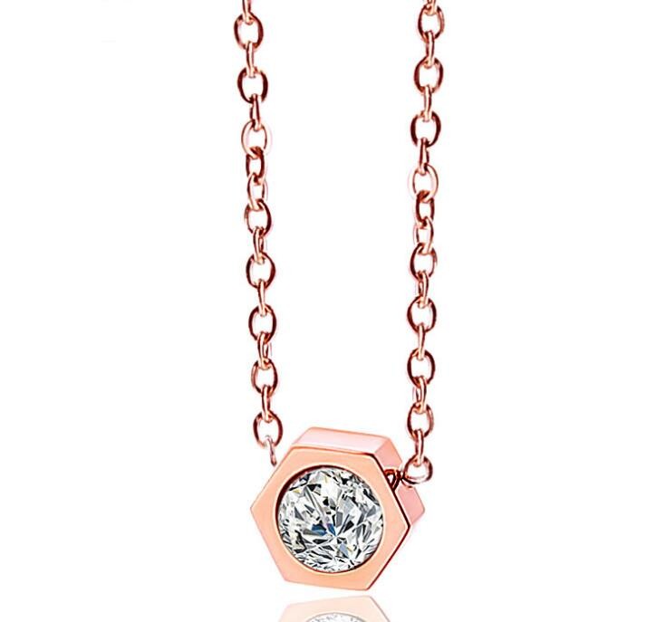 China Stainless Steel Jewelry Fashion Pendant Necklace Rose Gold Diamond Necklace wholesale