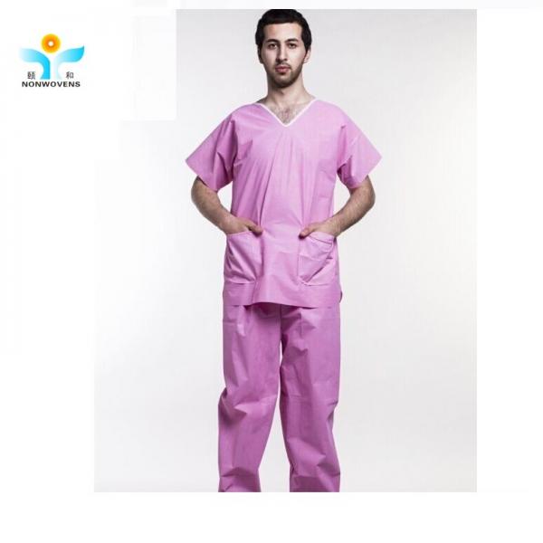 Quality OEM Hospital Disposable Uniform Patient Suit SMS Scrub With Blue Purple Green for sale