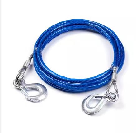 Quality 4M 5 Tons Steel Wire Tow Cable Tow Strap Towing Rope with Hooks for Heavy Duty Car Emergency for sale