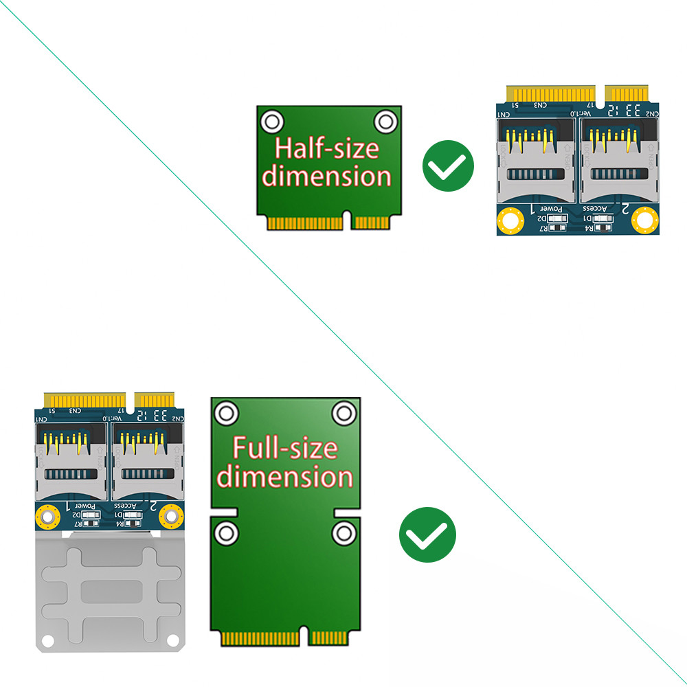 Dual TF Micro SD Card To Mini PCI-E Express With Half Bracket Memory Card Reader Adapter