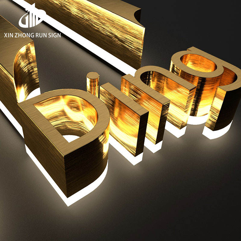 Gold Color Stainless Steel Signage Outside Led Channel 3D Backlit Letter Sign