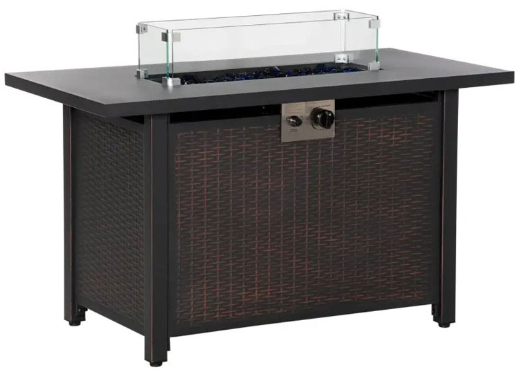 Outdoor Patio Garden Camping Fire Pit Table with Auto Ignition and Glass Wind Guard