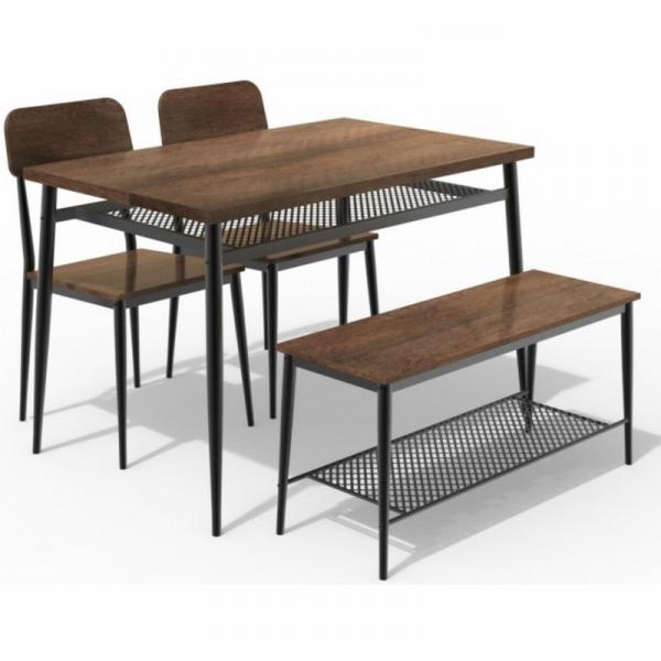 Quality Midcentury Rectangular Rustic Dining Table And Bench Set with 4 chairs for sale