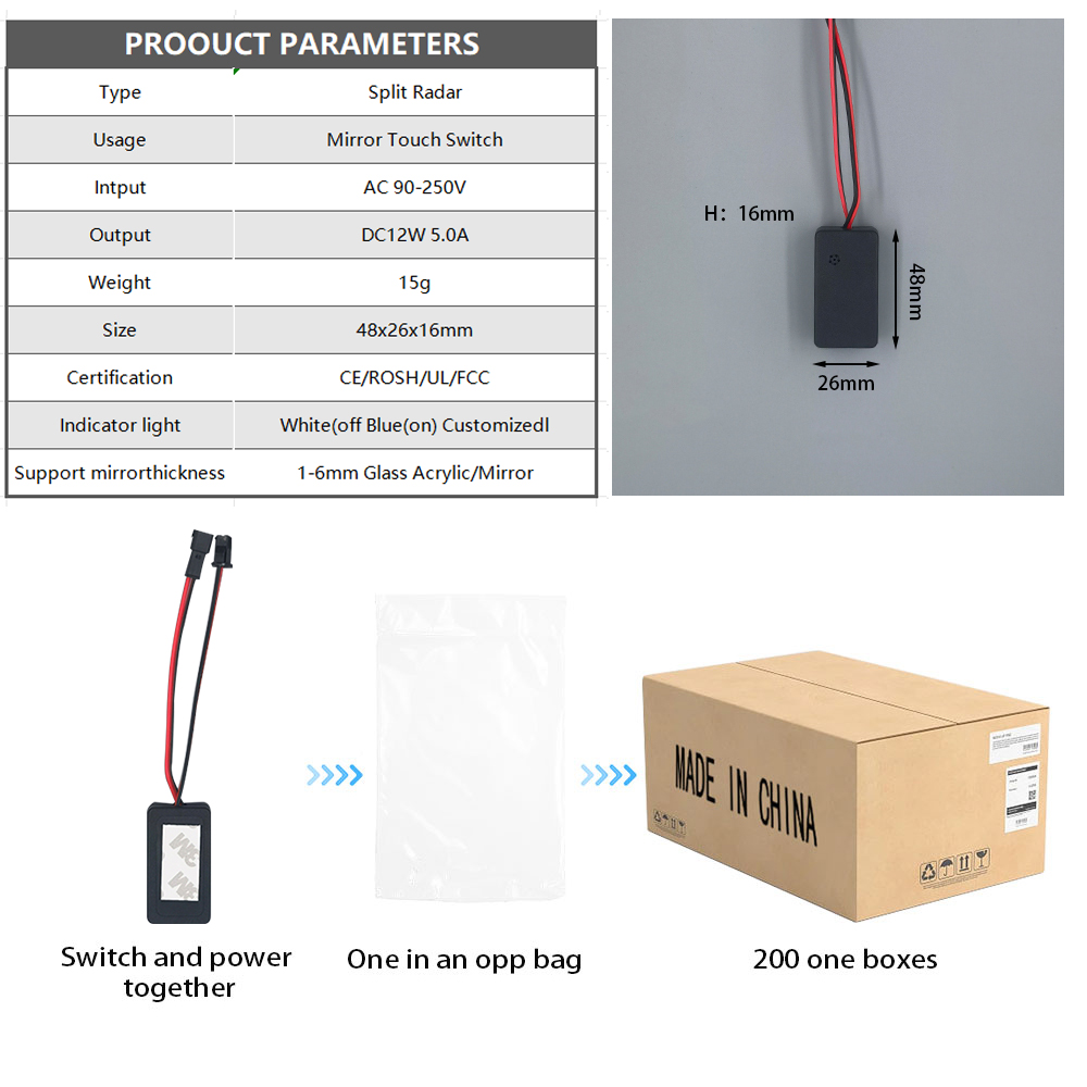 Customizable 12V/24V 5A 60W/120W Rader PIR Motion Sensor Light Switch LED Light Source 1NO/1NC Switch Combination Bathroom