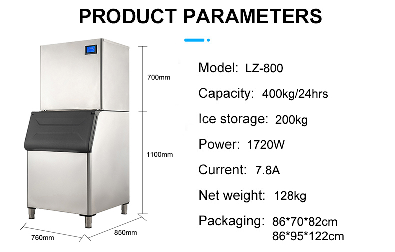 KK Compressor 400kg Daily LZ-800 Commercial Automatic Most Durable Granular Ice Machine