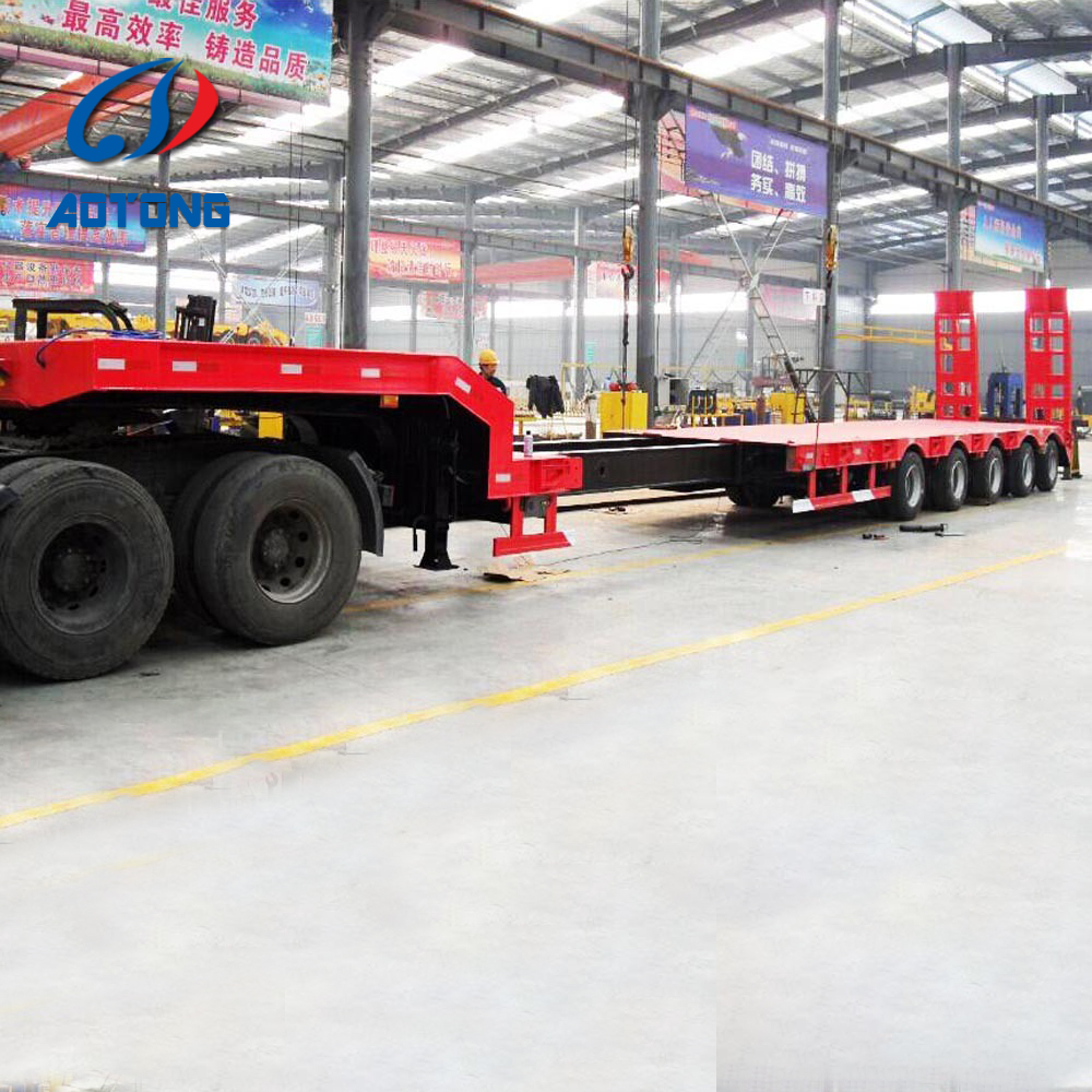 Transport Excavator with Hydraulic Gooseneck 80Tons 4 Axles Low Bed Trailer and Ladder