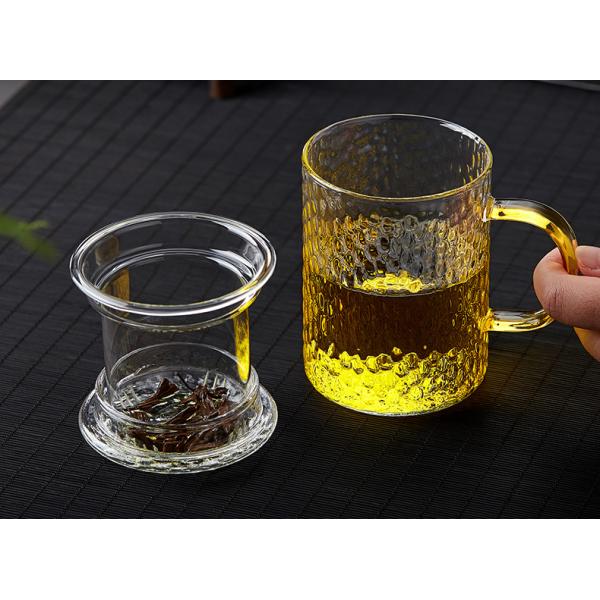 Heat Proof Pyrex Glass Tea Infuser Cup Sets With Lid Hand Blown Craft