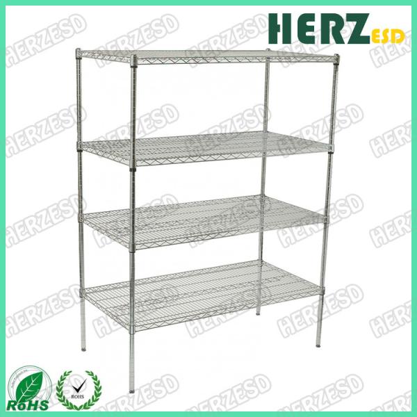 Movable ESD Storage Shelves Single / Double Peak Wire Structure With Caster / Handle