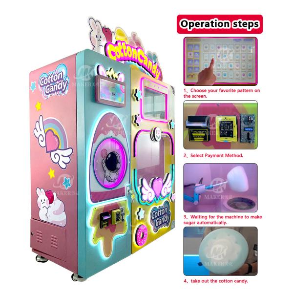 Professional Full Automatic Cotton Candy Vending Machine Coin Operated Robot Electric with Cotton Candy Recipe Included