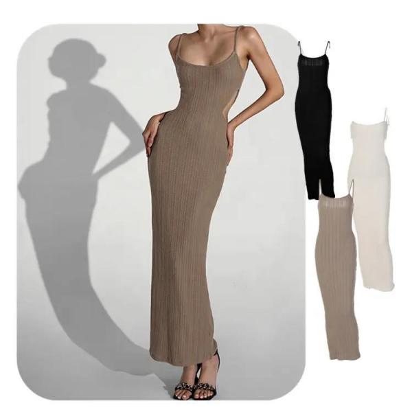 Ribbed Backless Sleeveless Pullover Slim Sexy Hollow Waist Ankle Length Maxi Long Night Dress