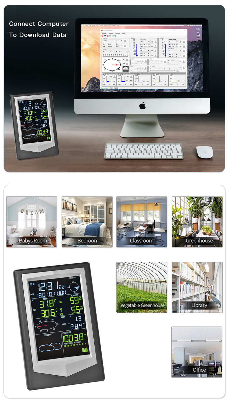 Household Wireless Weather Station With Solar Color Screen Temperature And Humidity Sensor