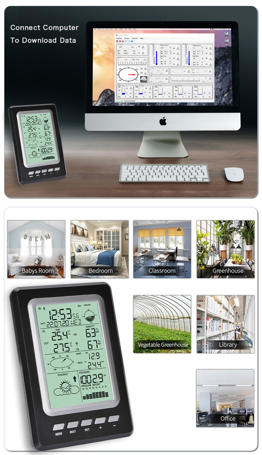 Solar Powered Weather Station With Wireless WIFI And LCD Display Size 189*125*27mm