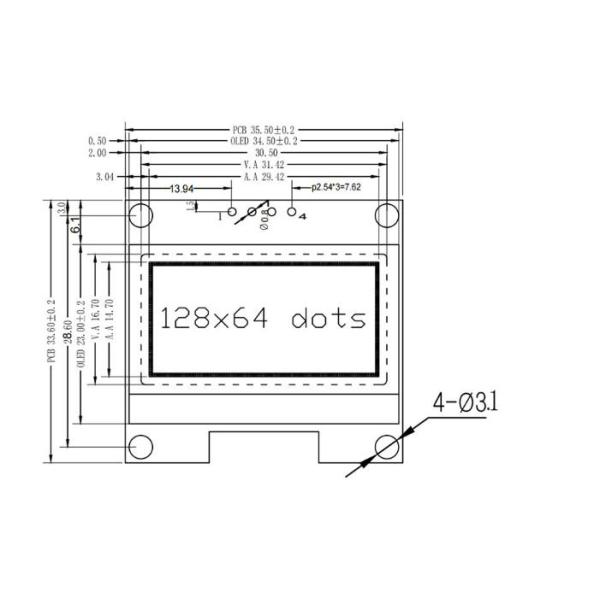1.3 Inch Oled Display, 128x64 Resolution, 4pins Iic Interface, White Blue Oled Display With Pcba