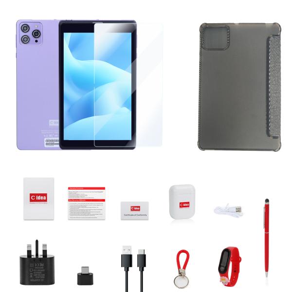 C idea portable 8 in Android Tablet PC 8GB RAM 512 GB Android 12 Tablet IPS HD Display Quad Core CM818-Purple