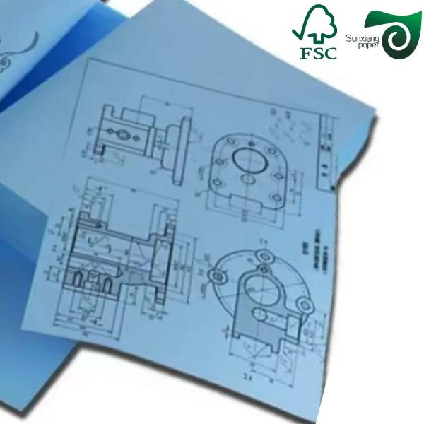 FSC 80gsm Wood Pulp Copy Paper Single Side Blue Engineering Bond Paper 36” 24”