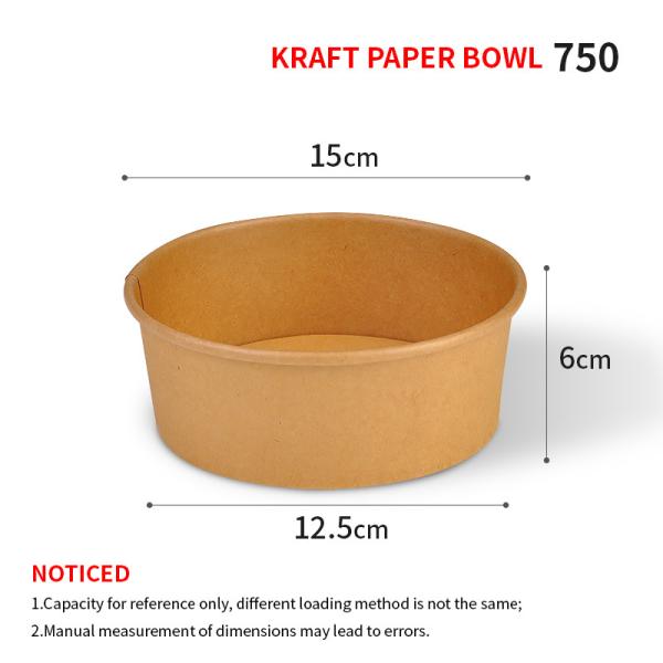 Brown 750ml Kraft Paper Bowl Biodegradable Kraft Salad Bowl With Lid
