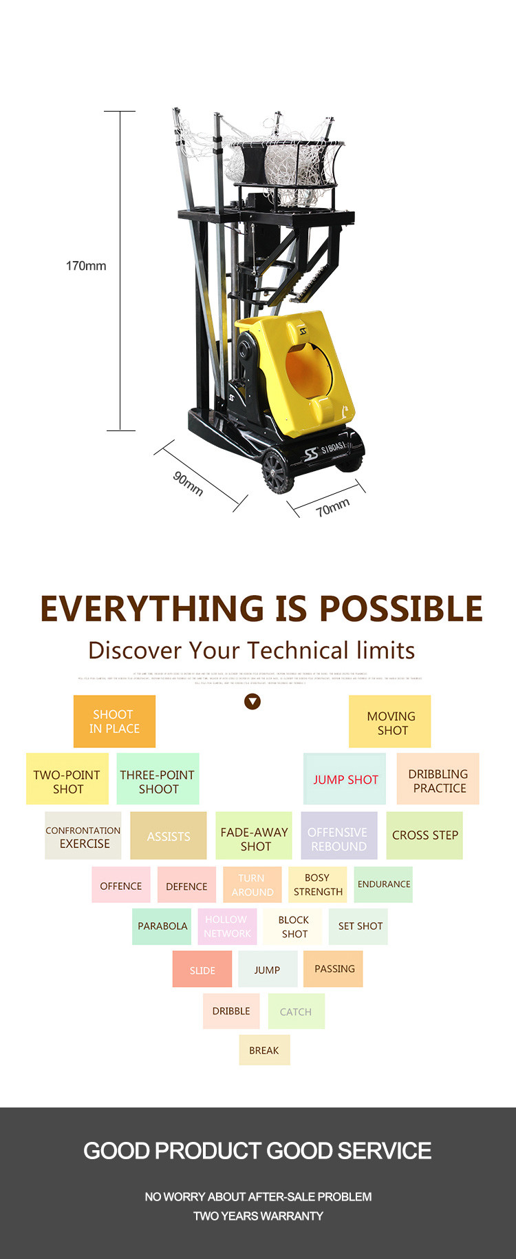 96W Basketball Shooting Machine , Adjustable Speed Automatic Rebounder