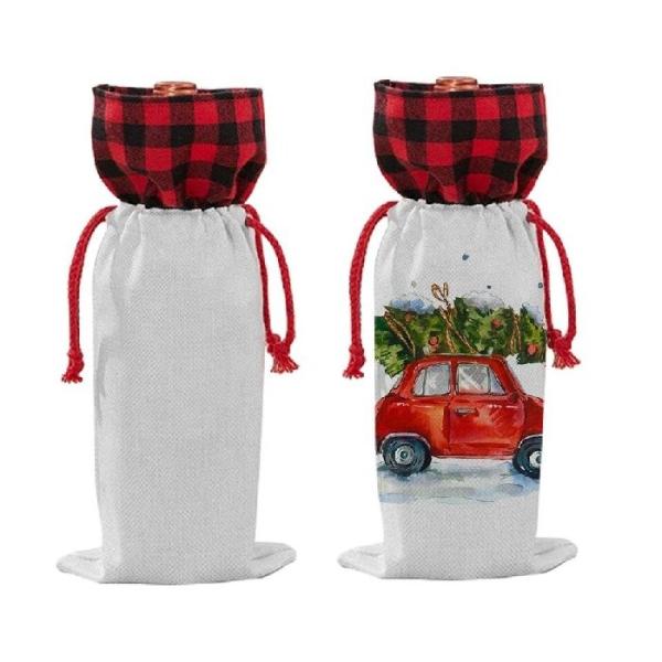 Blank Sublimation Wine Bag Customized Linen Sublimation Wine Bottle Bag For Christmas Gifts
