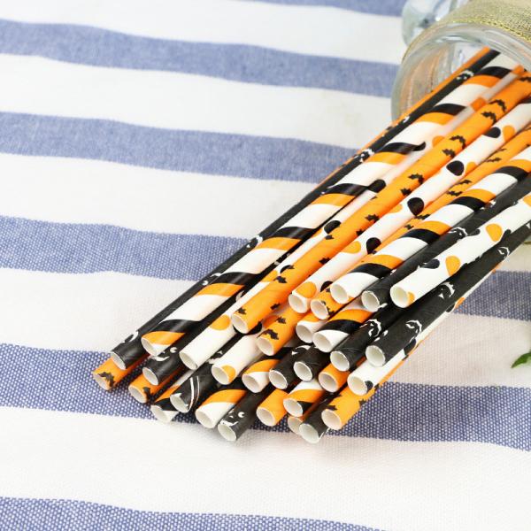 Halloween Day Individually Wrapped Paper Straws Drinking Disposable Colorful