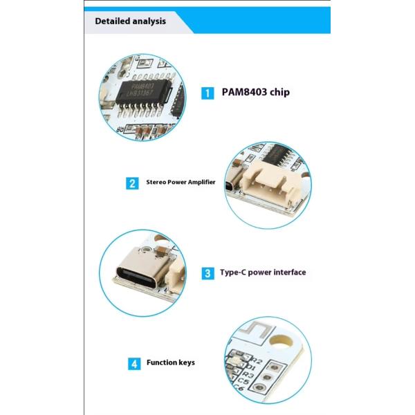 PAM8403 Mini Bluetooth Amplifier Board 5V 2x3W Type-C